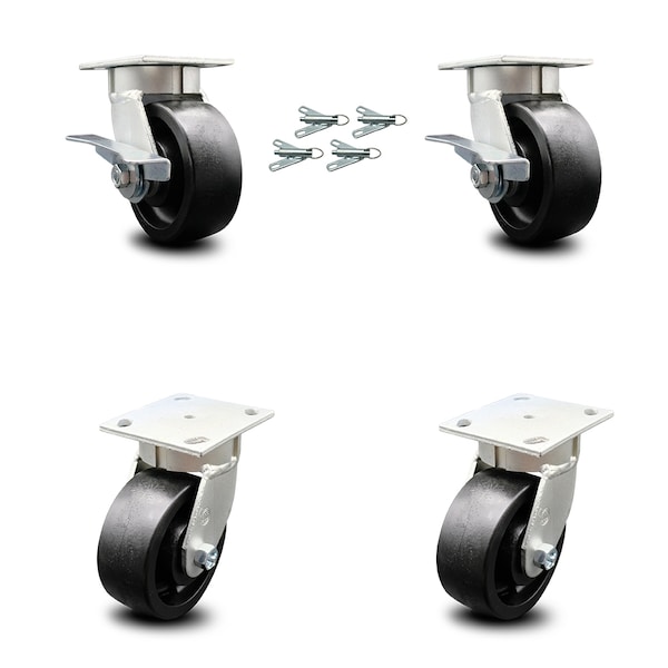 Service Caster 5 Inch Kingpinless Glass Filled Nylon Wheel Caster Swivel Locks 2 Brakes, 4PK SCC-KP30S520-GFNR-SLB-BSL-2-BSL-2 - main